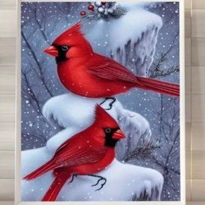 Cardinals Sitting on a Snowy Branch Diamond Dot Painting